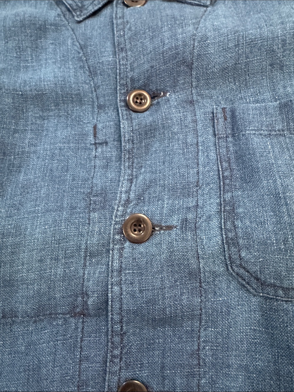 Men's Indigo Button-Front Field Jacket - Blue,100% Linen,Made In France - Picture 3 of 6